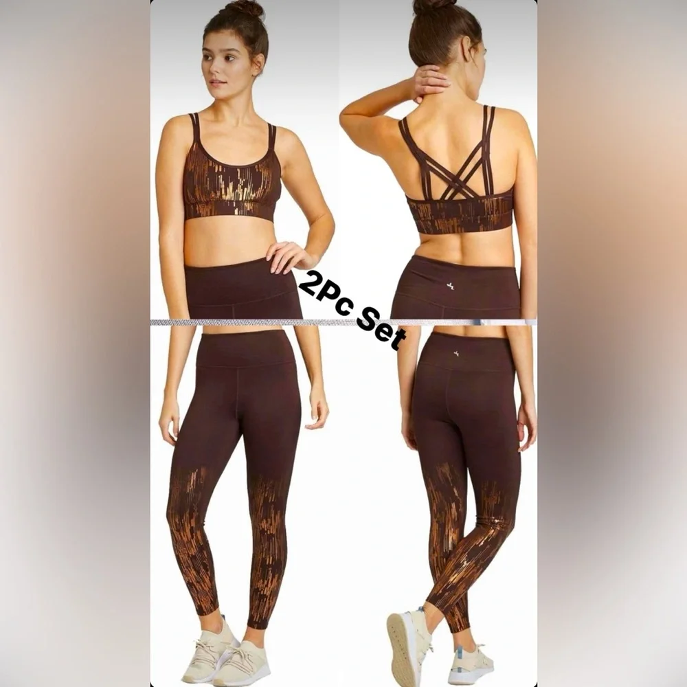 JoyLab 2pc Strappy Back Shine Sports Bra, High-Waisted 7/8 Shine Leggings Size:S - Picture 15 of 16